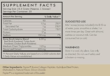 Terra Origin Collagen Protein Bone Broth Powder, Natural Collagen From Real Whole Food Sources With 17G Protein, For Hair, Skin, Nail And Joint Support, 20 Servings, Vanilla