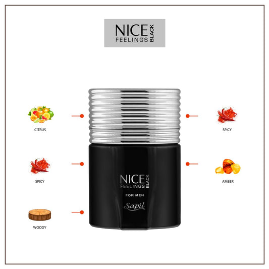 Sapil Nice Feelings Black Perfume For Men - Long-Lasting Dubai Cologne, Aromatic Fougere Fragrance, 2.5 Oz (75 Ml) - Arabic Cologne For Daily Use