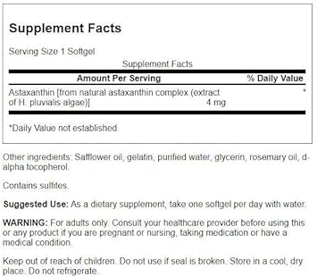 Swanson Astaxanthin Eye Vision Brain Skin Health Antioxidant Support Supplement (Astaxanthin 4 Mg) 60 Softgels Sgels (4 Pack)