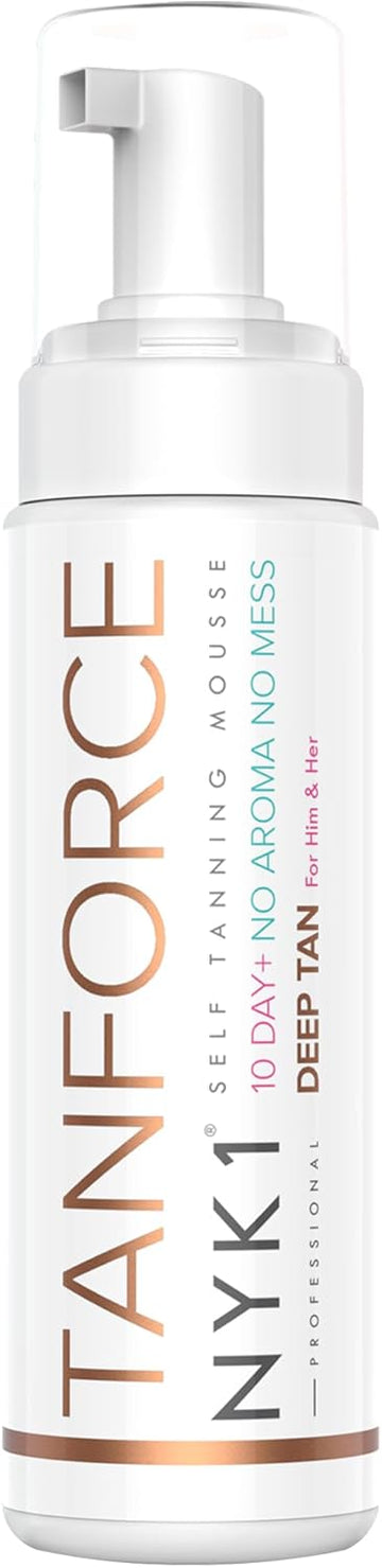 Award Winning Tanforce With Brown Tanning Mitt - (250Ml) Skinny Natural Look Fake Tan Force Best Long Lasting Invisible Tanning Foam Mousse Developing Sands Australian Dark Brown Gold With Megamitt