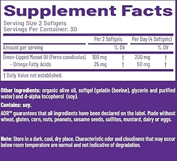 Aor, Green Lipped Ffa, Natural Supplement To Support Joint Health, 30 Servings (60 Softgels) : Health & Household