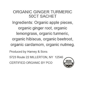 Harney & Sons Organic Ginger Turmeric | Bag Of 50 Sachets W/Organic Apple, Organic Ginger, Organic Lemongrass, And Organic Hibiscus