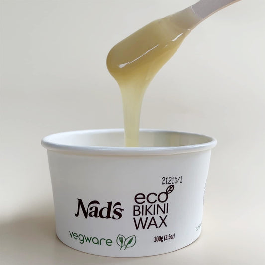 Nad's Eco Bikini Wax, Professional salon Quality Microwaveable Hard Stripless Wax, Plastic Free Vegan Wax, Includes 100g Eco Wax & 1 Wooden Spatula