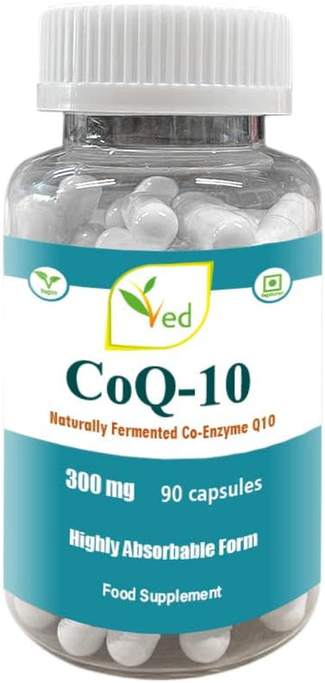 Ved'S Co Enzyme Q10 Best High Absorption Coq10 Capsule, Vegetarian, Gluten Free, Dietary Supplement, 300 Mg 90 Veggie Vegan Capsules