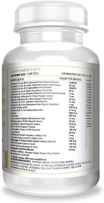 Actif Organic Multivitamin For Women Age 80+ With 20+ Advanced Factors And Omega-3 β Non Gmo, Made In Usa, 90 Count