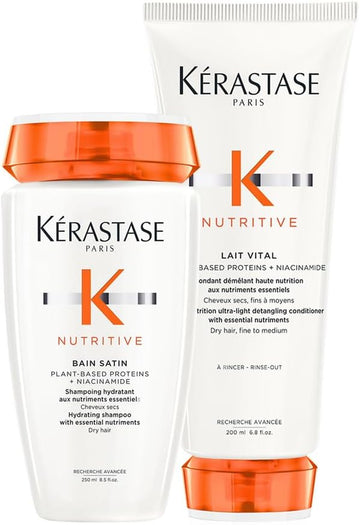 Kérastase Nutritive Shampoo And Conditioner Set, Routine For Dry Thin Hair Lacking Nutrition, With Niacinamide, Contains Hydrating Shampoo & Ultra-Light Conditioner, Duo Set