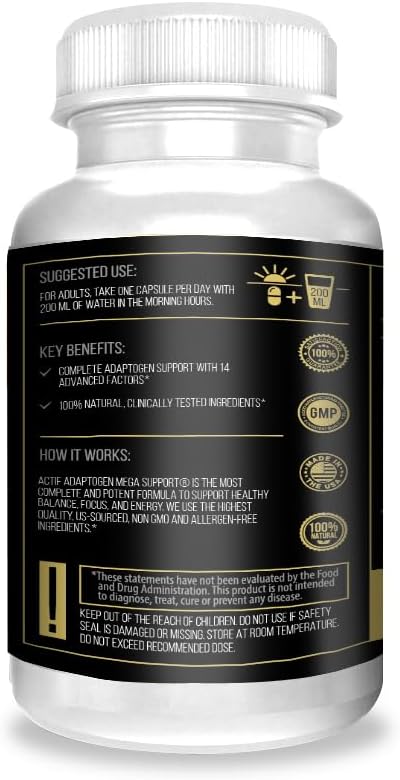 Actif Adaptogen Mega Support With 14 Advanced Factors For Energy, Clarity And Daily Functions – Non-Gmo, Fast-Acting, Made In Usa, 60 Count