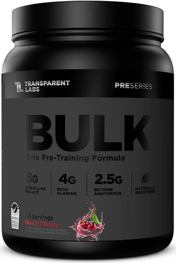 Transparent Labs Bulk Black Pre Workout - Clinically Dosed, Sugar Free Preworkout For Men And Women With Beta Alanine Powder, Citrulline Malate, & Caffeine - 30 Servings, Black Cherry