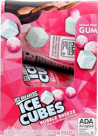Ice Breakers Ice Cubes Bubble Breeze Sugar Free Chewing Gum Bottles, 3.24 Oz (6 Count, 40 Pieces)