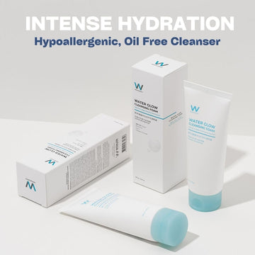 Water Glow Cleansing Foam 5.29 Fl Oz, Oil Free, Hypoallergenic Facial Cleanser, Hydrating Face Wash, Salicylic Acid, Bha & Pha, Hyaluronic Acid, Sensitive Skin, Kbeauty