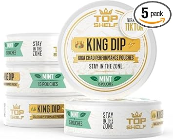 Top Shelf King Dip, Nootropic Energy Caffeine Pouches For Alpha Performance, Focus & Neuro Brain Supplement | Coffee Pouch Alternative (Mint)