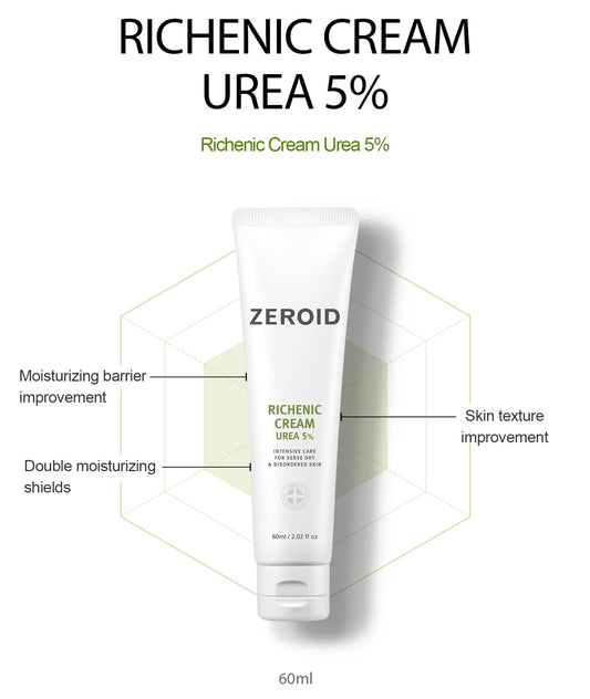 Urea 5% + Mle Skin Barrier Richenic Cream | Intensive Moisturizer For Dry, Rough & Flaky Skin | Ceramide Hydrating Lotion With Panthenol & Allantoin For Sensitive Skin | Zeroid | 2 Fl Oz (60Ml)