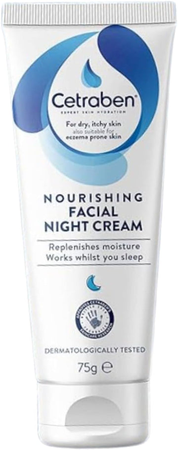 Cetraben Nourishing Facial Night Cream, Dry, Itchy & Eczema-Prone Skin, Replenishes Moisture, Soothes & Protects, Contains Jojoba And Shea Butter, Dermatologically Tested, Face Cream, 1 X 75G