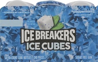 Ice Breakers Ice Cubes Peppermint Sugar Free Chewing Gum Bottles, 3.24 Oz (6 Count, 40 Pieces)