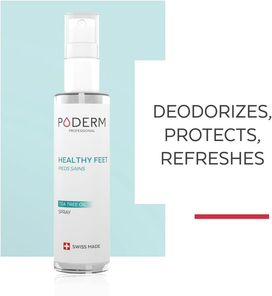 Poderm - Fungal Nail Infection Athletes Foot Spray Tea Tree 3-In-1 - Deodorising, Anti-Transpiration, And Purifying - Eliminates 99.9% Of Fungal Infections - Treatment For Feet - Swiss Made