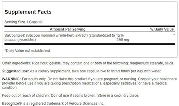 Swanson Bacopa Monnieri Extract Bacognize 250 Milligrams 90 Capsules 2 Pack