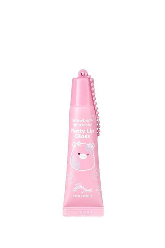 Tonymoly X Squishmallow Valentine Patty Keychain Strawberry Shortcake Lip Gloss - Sheer Pigmented Glossy Lip Stain, Hydrating Nourishing High Shine, Non-Sticky, Tinted Pink, 11Ml