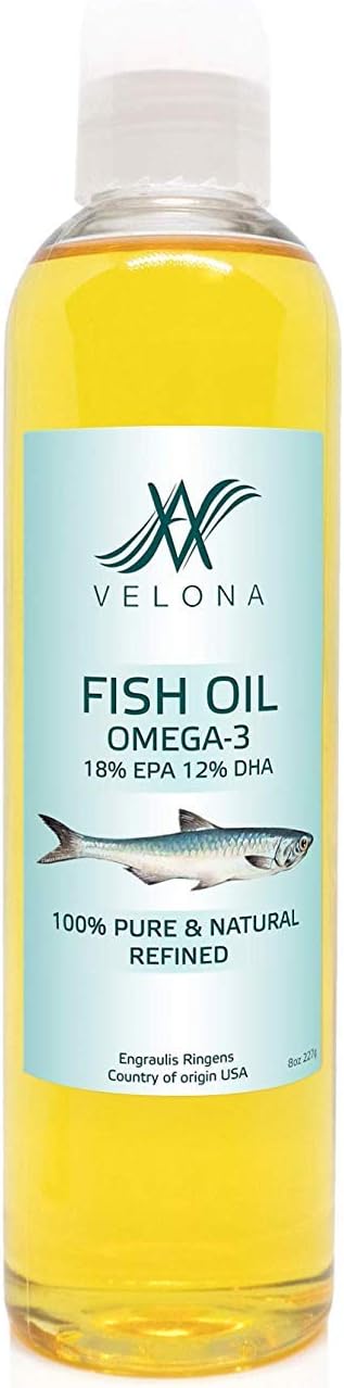 Fish Omega-3 Oil by Velona - 8 oz | 100% Pure and Natural Carrier Oil | Refined, Cold Pressed | Vitamin E, D, Omega-3 | Cooking, Skin, Face, Body, Hair Care | Use Today - Enjoy Results : Health & Household