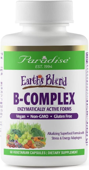 Paradise Herbs Earth'S Blend B-Complex Supplement, Supports Energy & Immunity, Vegan, Non-Gmo, Gluten Free, 90 Vegetarian Capsules