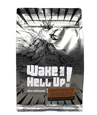 Wake The Hell Up! 12Oz Ultra-Caffeinated Peanut Butter Cup Ground Coffee, Low Acid, Medium-Dark Roast