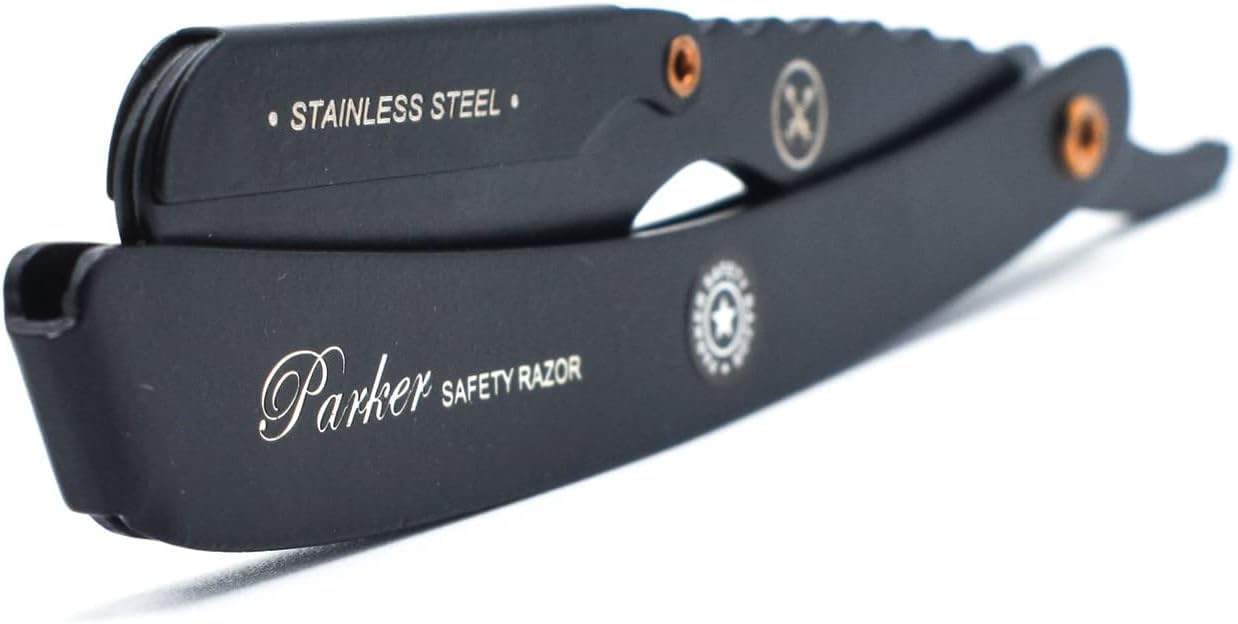 Parker Srxblk Professional Stainless Steel Clip-Style Barber Razor β Heavy-Duty Black Finish With 5 Refill Blades, Ergonomic Weight For Barbers & Straight Razor Shaving Enthusiasts : Beauty & Personal Care