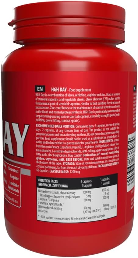 Activlab Hgh Day - 60 Caps | Maca Extract, L-Arginine, L-Ornithine Hcl, Zinc| Natural Formula | Preworkout | Bodybuilding, Powerlifting, Combat Sports