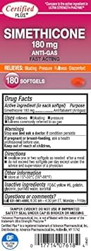 Simethicone 180 Mg – 180 Softgels | Anti-Gaz Ultra Puissant, Soulagement Rapide Ballonnements & Inconfort