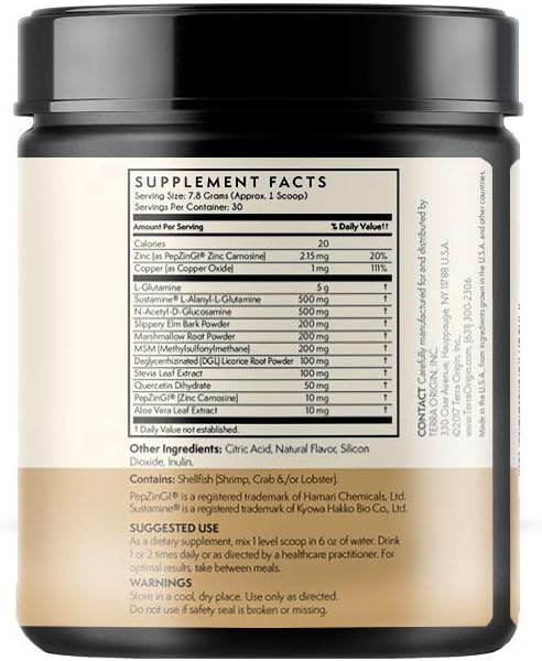 Terra Origin Healthy Gut Peach Banana | 3-Pack, 90 Servings (Three 30-Serving Tubs) With L-Glutamine, Zinc, Glucosamine, Slippery Elm Bark, Marshmallow Root And More!