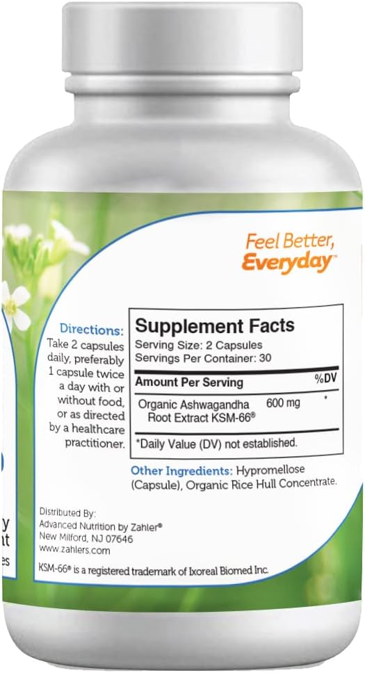 Zahler Ashwagandha Capsules, Ksm-66 Aswhagandha 600Mg Supplement, Rela