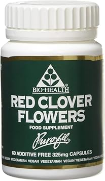 Bio-Health Red Clover Flowers 325Mg Pure Herbal Food Supplement For Menopausal Symptoms Relief, Bone And Cardiovascular Health Support, Additive Free 60 Capsules