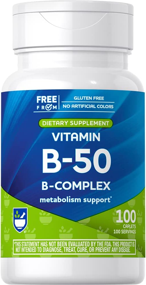 Rite Aid Vitamin B-50 B-Complex Metabolism Support 100 Count, Healthy Energy & Immune Support, for Men and Women : Health & Household