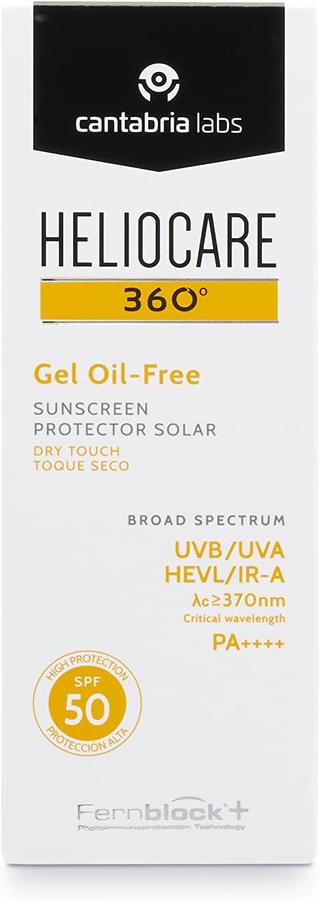Heliocare 360 Oil-Free Gel Spf 50 50Ml / Gel Sunscreen For Face/Daily Uva Uvb Visible Light Infrared-A Anti-Ageing Sun Protection/Combination Oily And Normal Skin/Matte Finish