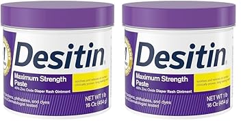 Desitin Maximum Strength Baby Diaper Rash Cream With 40% Zinc Oxide For Treatment, Relief & Prevention, Hypoallergenic, Phthalate- & Paraben-Free Paste, 16 Oz (Pack Of 2)