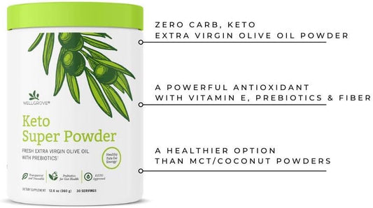Wellgrove Keto Powder - Keto Coffee Creamer - Made W/ Fresh Extra Virgin Olive Oil (Evoo), Zero Net Carbs, Better Than Mct Oil, Boost Energy, Ketogenic, Vegan - Natural Unflavored - 30 Servings