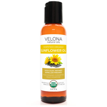 velona USDA Certified Organic Sunflower Oil - 2 oz | 100% Pure and Natural Carrier Oil | High Oleic, Refined, Cold Pressed | Cooking, Skin, Hair, Body & Face Moisturizing