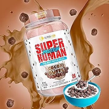 Alpha Lion Superhuman Whey Protein Powder, Great Tasting Pure Whey Protein Isolate, Low Carb, Low Sugar, No Bloat Post Workout, Muscle Recovery & Growth (28 Servings, Cocoa Buffs)