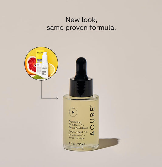 Acure Face Brightening Vitamin C & Ferulic Acid Serum - Day & Night Oil Free Glowing Facial Serum - Vitamin C, Ferulic Acid & Pineapple Extract For Natural Brighter Look - For All Skin Types 1 Fl Oz
