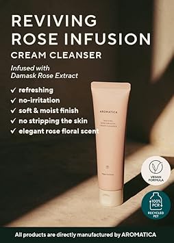 Aromatica Reviving Rose Infusion Cream Cleanser 5.11Oz /145G Double Cleanser, Hydrating Foaming Cleanser For Dry Skin With Damask Rose Water And Rose Oil | Vegan, Cruelty Free