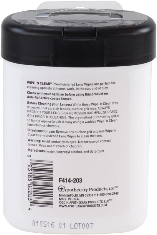 Flents Wipe 'N Clear Lens Cleaning Wipes Canister, Anti-Streak, Fast Drying, 30 Wipes