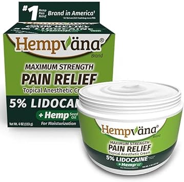 Hempvana Lidocaine 5% Relief Cream, As-Seen-On-Tv, Strongest Cream, Numbs Irritated Nerves For Fast Anorectal Relief, Enriched With Hemp Seed Oil, Non-Greasy & Odor-Free, 4-Oz Jar