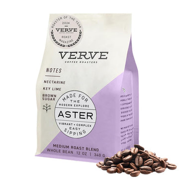 Verve Coffee Roasters Whole Bean Coffee Aster Blend (1950 Blend) | Medium Roast, Brewed Or Espresso | Ethiopian Blend, Direct Trade, Resealable Pouch | Enjoy Hot Or Cold Brew | 12Oz Bag