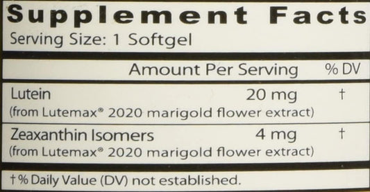 Healthy Origins Lutein (Lutemax 2020), 20 Mg - For Healthy Vision & Eye Health - Supplement With Zeaxanthin - Vegan, Non-Gmo & Gluten-Free Supplement - 60 Veggie Gels