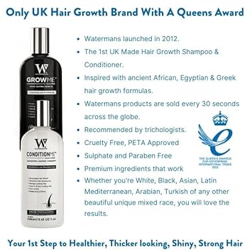 Hair Growth Shampoo & Conditioner set by Watermans - Boost your Growth, Suffering with Hair Problems Try this Award winning combo. Great for female and male hair loss problem