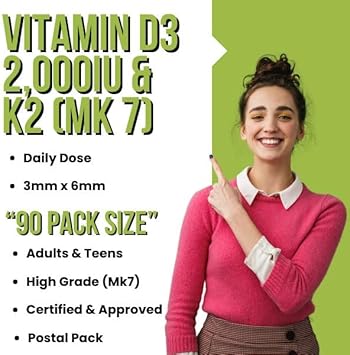 Sunvit-Pro Vitamin D 2000Iu And Vitamin K2 Mk7 90Mcg Capsules - Vitamin D3 K2 High Strength Vegetarian And Uk Manufactured - Support The Maintenance Of Bone, Teeth, Muscle & Immune System, 90 Capsules