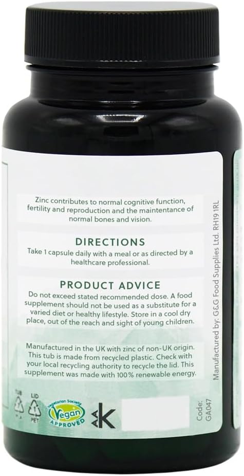 Zinc & Copper Supplement - High Absorption Chelated Formula - 15:1 Balanced Ratio - Immune Support - Vegan, Non-GMO, 60 Capsules - G&G Vitamins : Amazon.co.uk: Health & Personal Care