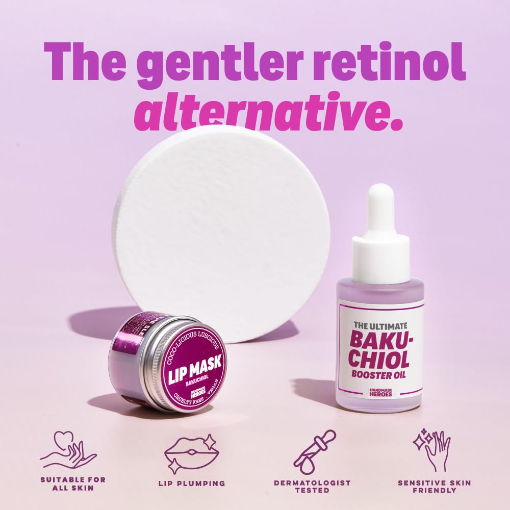 3 piece Bakuchiol Skin Care with 2% Bakuchiol Face Oil, Lip Mask and Lip Scrub, Collagen Boosting Radiant Skin and Line Smoothing by Handmade Heroes : Everything Else