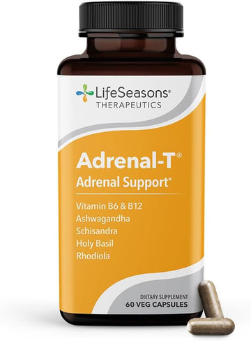 Lifeseasons Adrenal-T - Adrenal Fatigue Support Supplement - Helps Lower Cortisol - Avoid Burnout - Aids Stress Management - Energizing - With Ashwagandha Adaptogens - 60 Capsules