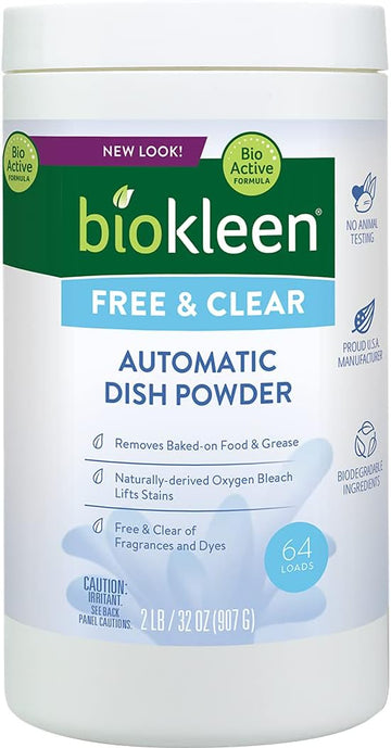 Biokleen Free & Clear Dishwashing Detergent- 64 Loads - Powder, Concentrated, Phosphate & Chlorine Free, Eco-Friendly, Non-Toxic, No Artificial Fragrance, Colors Or Preservatives