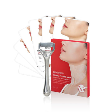 Wrinkle-Fit Neck Mask 7Ea + Boosting Roller - Neck Wrinkle Patches, Neck Firming And Tightening Korean Deep Collagen Mask - Neck-Targeted Mesh Sheet Mask And Face Roller For Lifting Sagging Skin