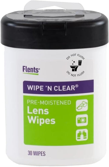 Flents Wipe 'N Clear Lens Cleaning Wipes Canister, Anti-Streak, Fast Drying, 30 Wipes